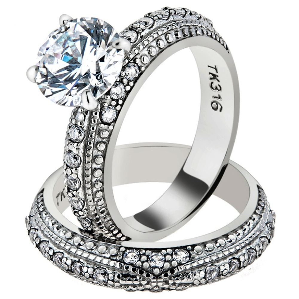 3.25 Ct Zirconia  Stainless Steel Wedding Ring Set